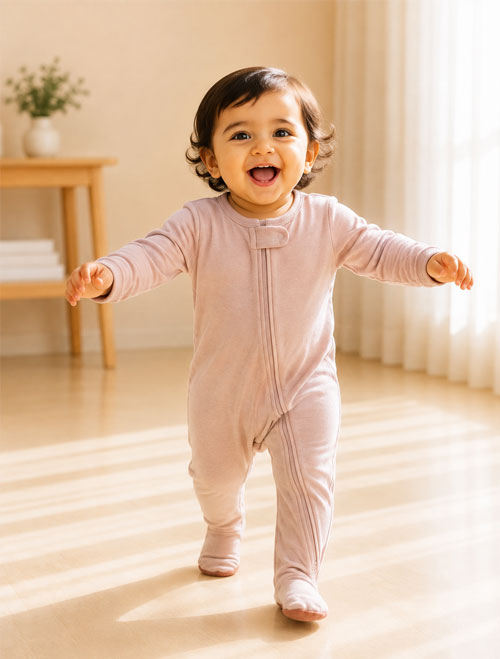 Dusty pink viscous zipper sleepsuit
