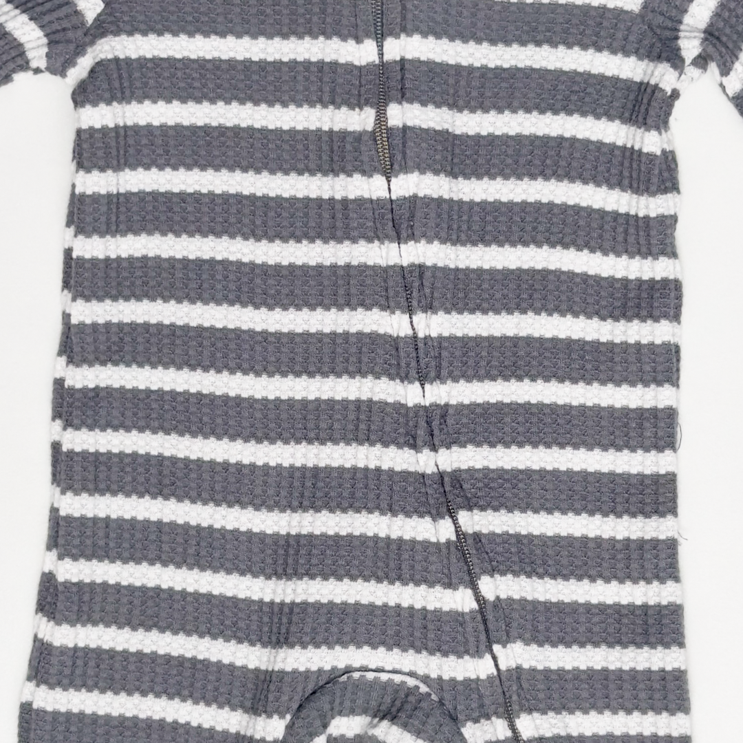 GREY AND WHITE STRIPED SLEEPSUIT