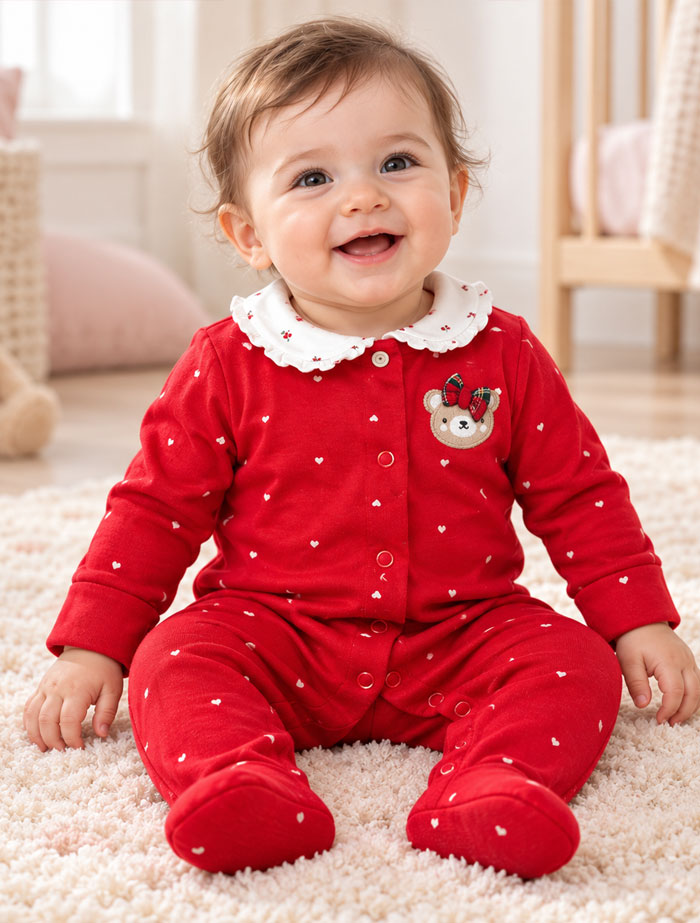 Sweetheart Teddy Collared Sleepsuit