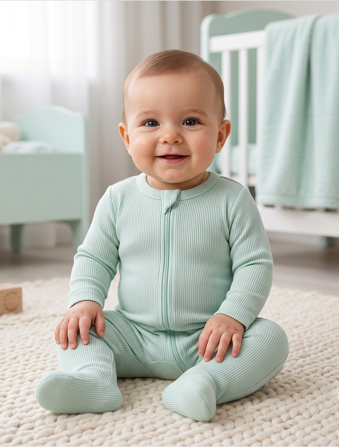 Mint green ribbed zipper sleepsuit