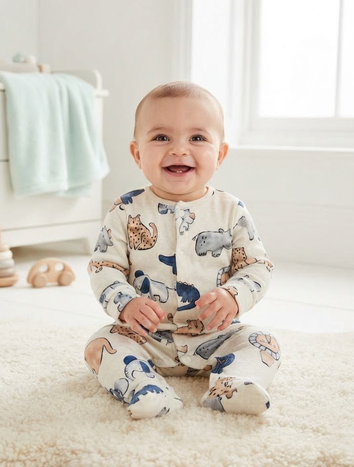 Cream animal printed sleepsuit