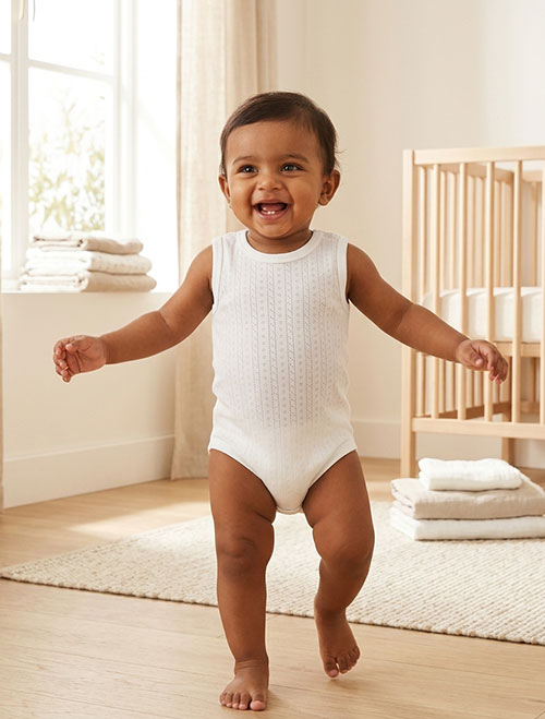 White pointelle sleeveless onesie