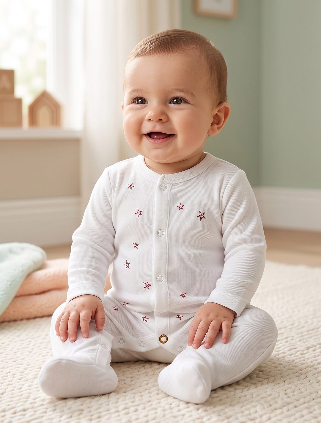 Pink star button sleepsuit