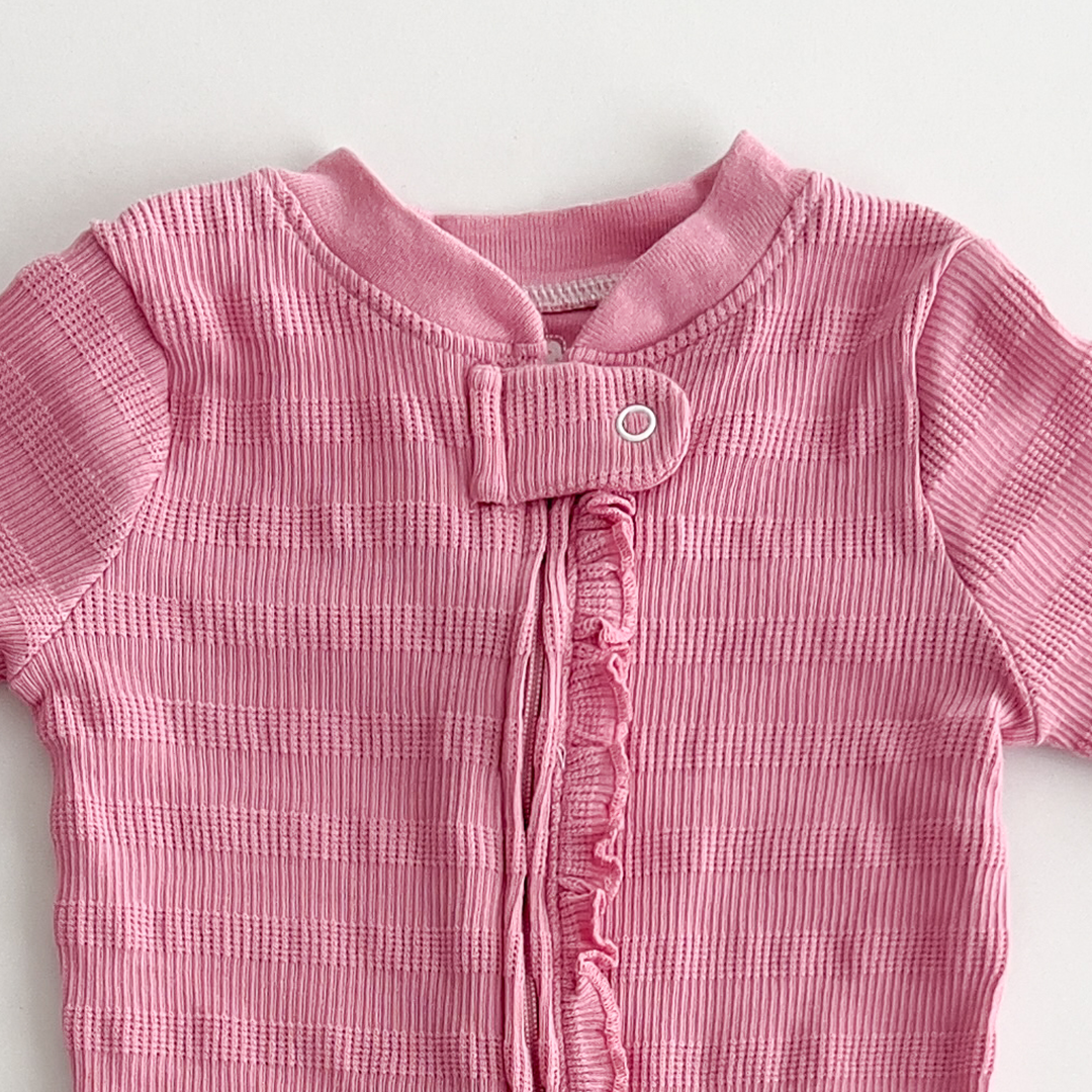 PINK RUFFLE ZIP SLEEPSUIT