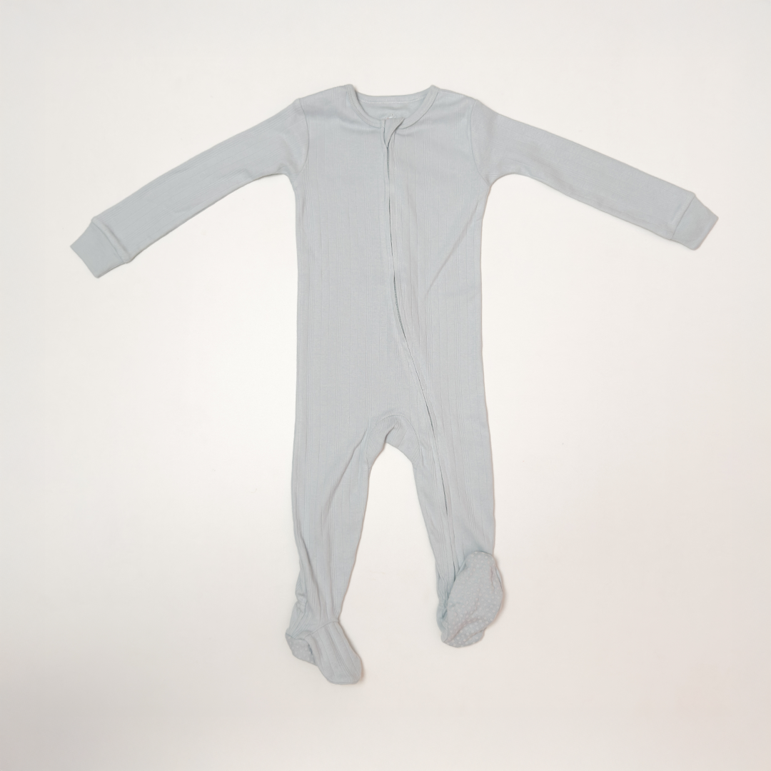 SKY BLUE RIBBED ZIPPER SLIM FIT SLEEPSUIT