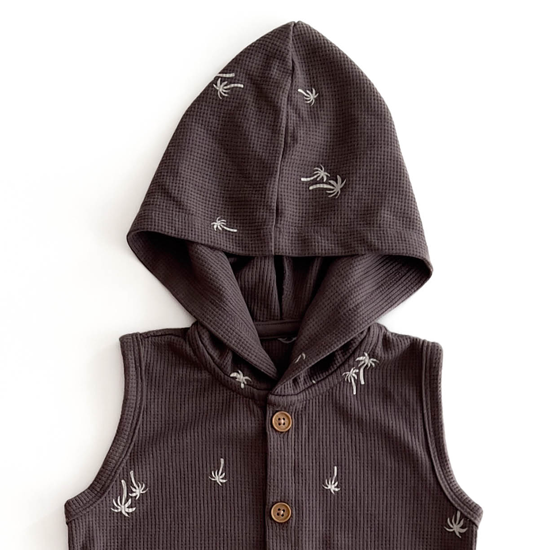 BABY BOY GREY HOODED SLEEVELESS JUMPSUIT
