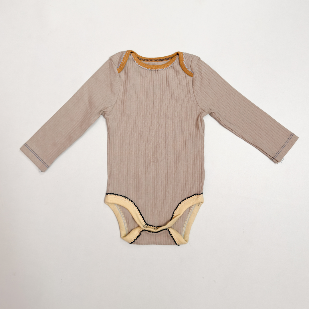 BEIGE STRIPED MULTICOLOURED BORDER ONESIE