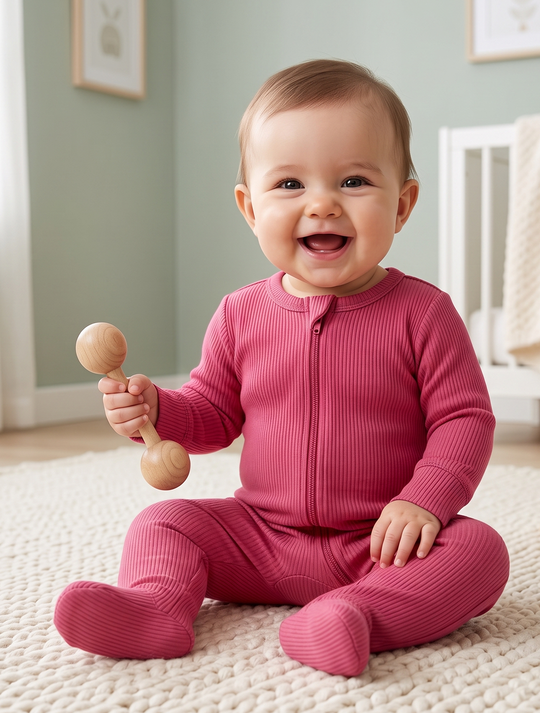 Hotpink ribbed zipper sleepsuit