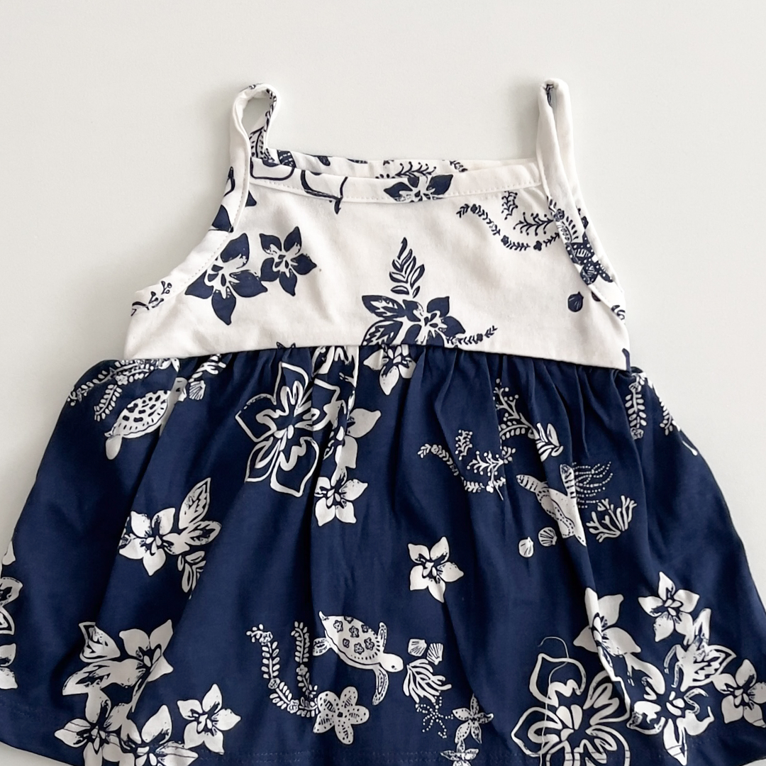 BLUE AND WHITE FLORAL PRINT SUNSUIT