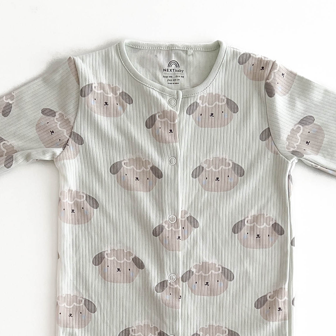 NEXT BABY MINT GREEN SHEEP PRINT SLEEPSUIT