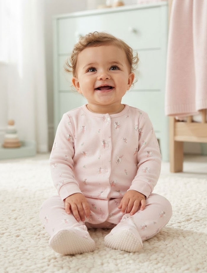 Powder pink patterned button sleepsuit