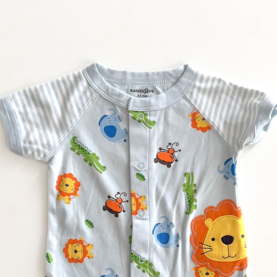 BLUE ANIMAL PATTERNED ONESIE