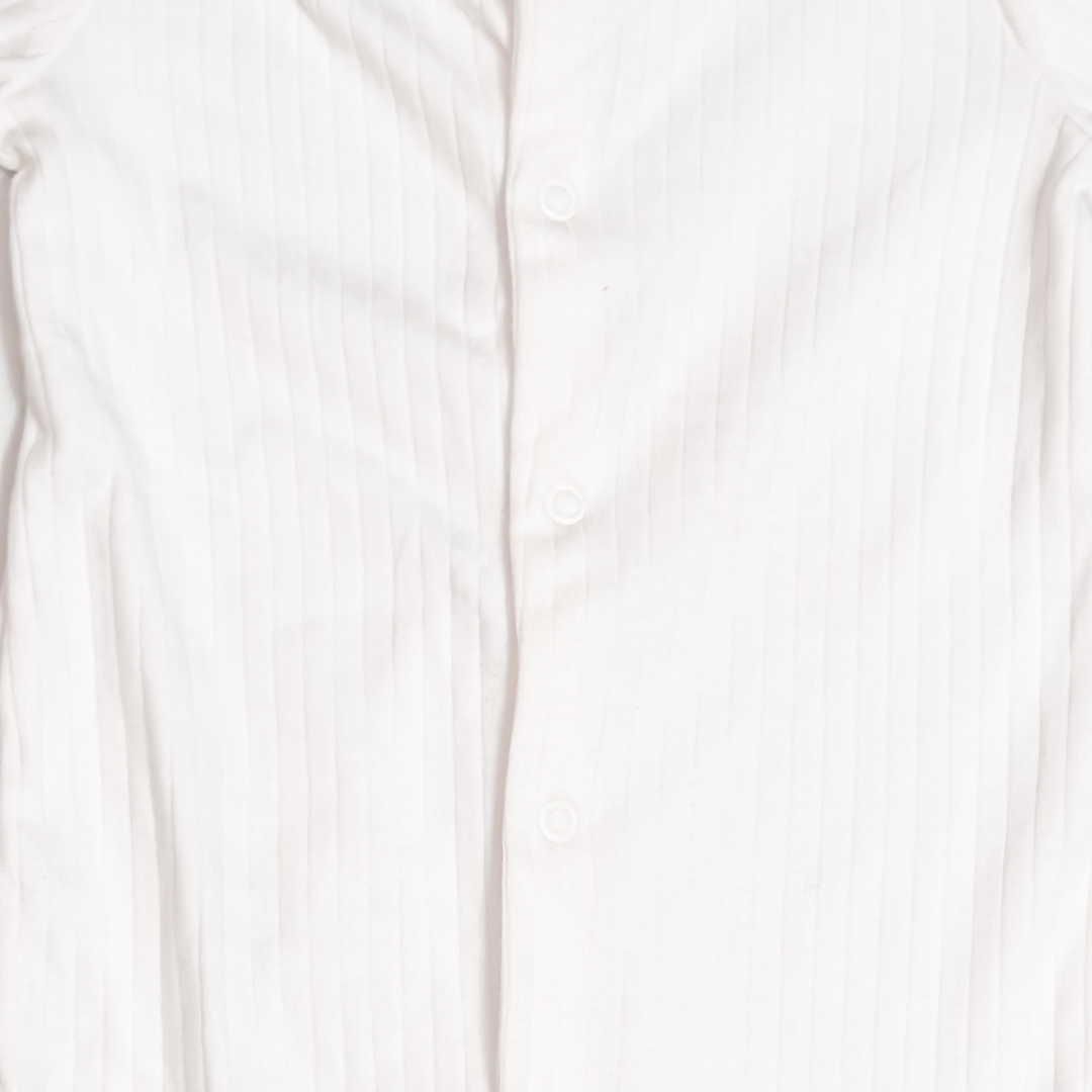 WHITE RIBBED BUTTON SLEEPSUIT
