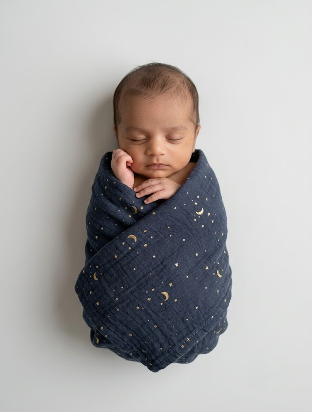 Grey blue star printed muslin swaddle