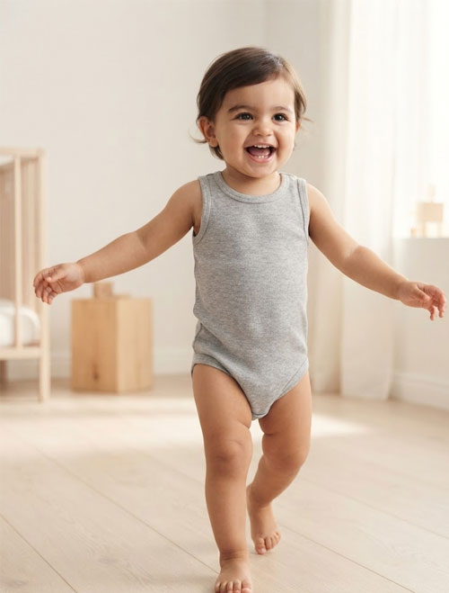 Sleeveless Cotton Baby Onesie – Grey Marl