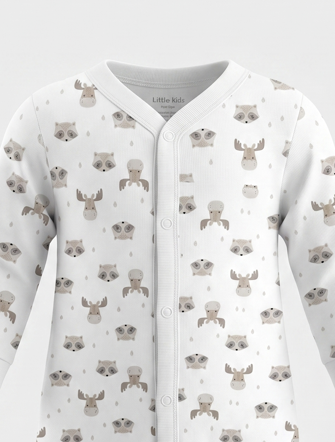 WHITE PRINTED BUTTON TYPE SLEEPSUIT