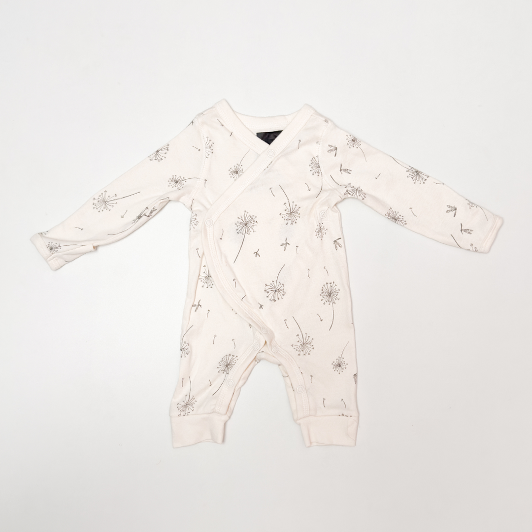 BEIGE PRINTED WRAPOVER ROMPER