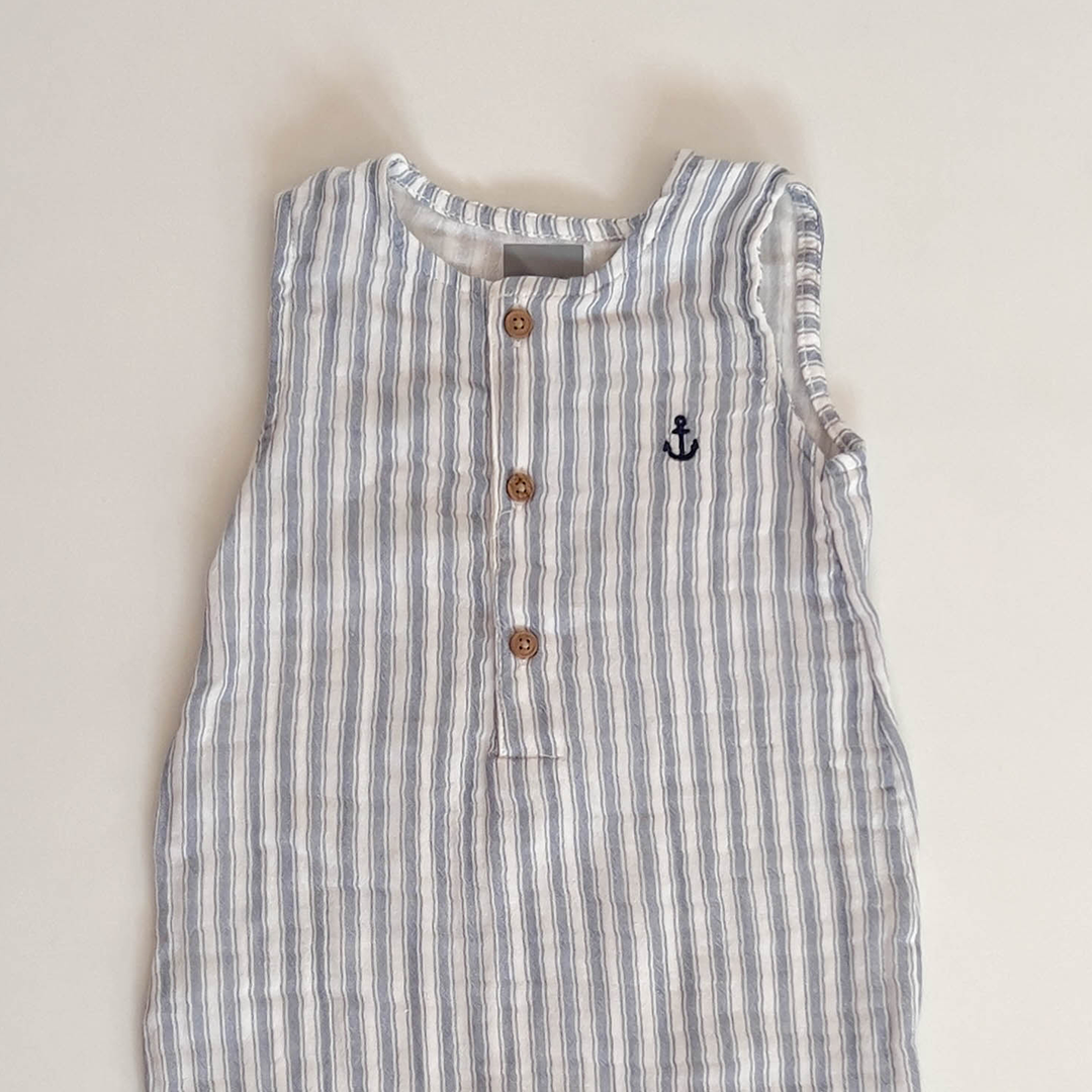 BLUE AND WHITE LINNED MUSLIN JUMPSUIT
