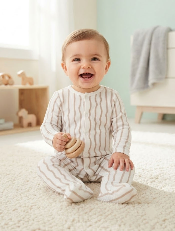 Brown stripes button sleep suit