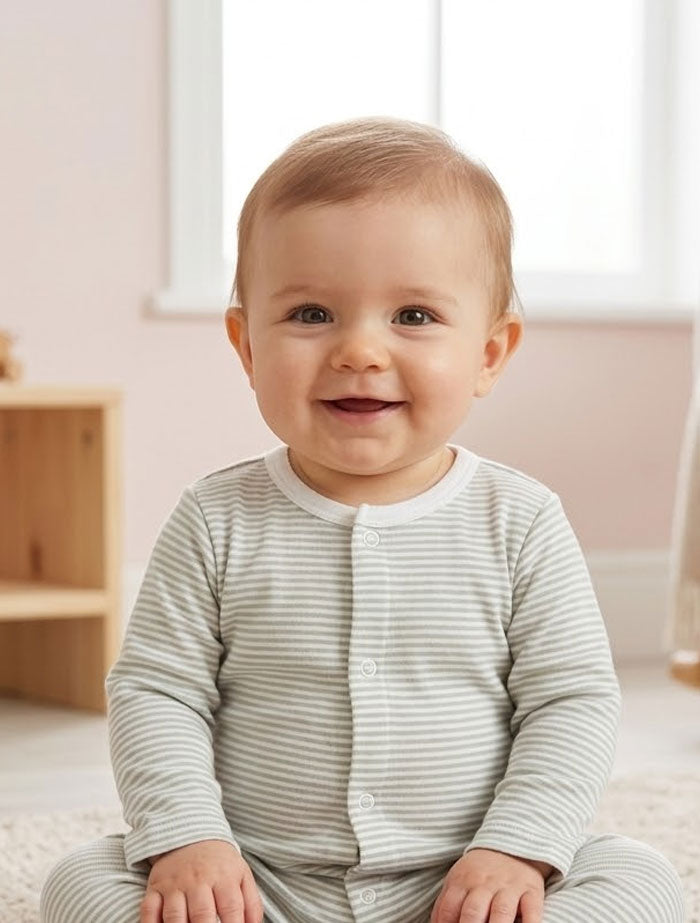 Green white stripes button sleep suit