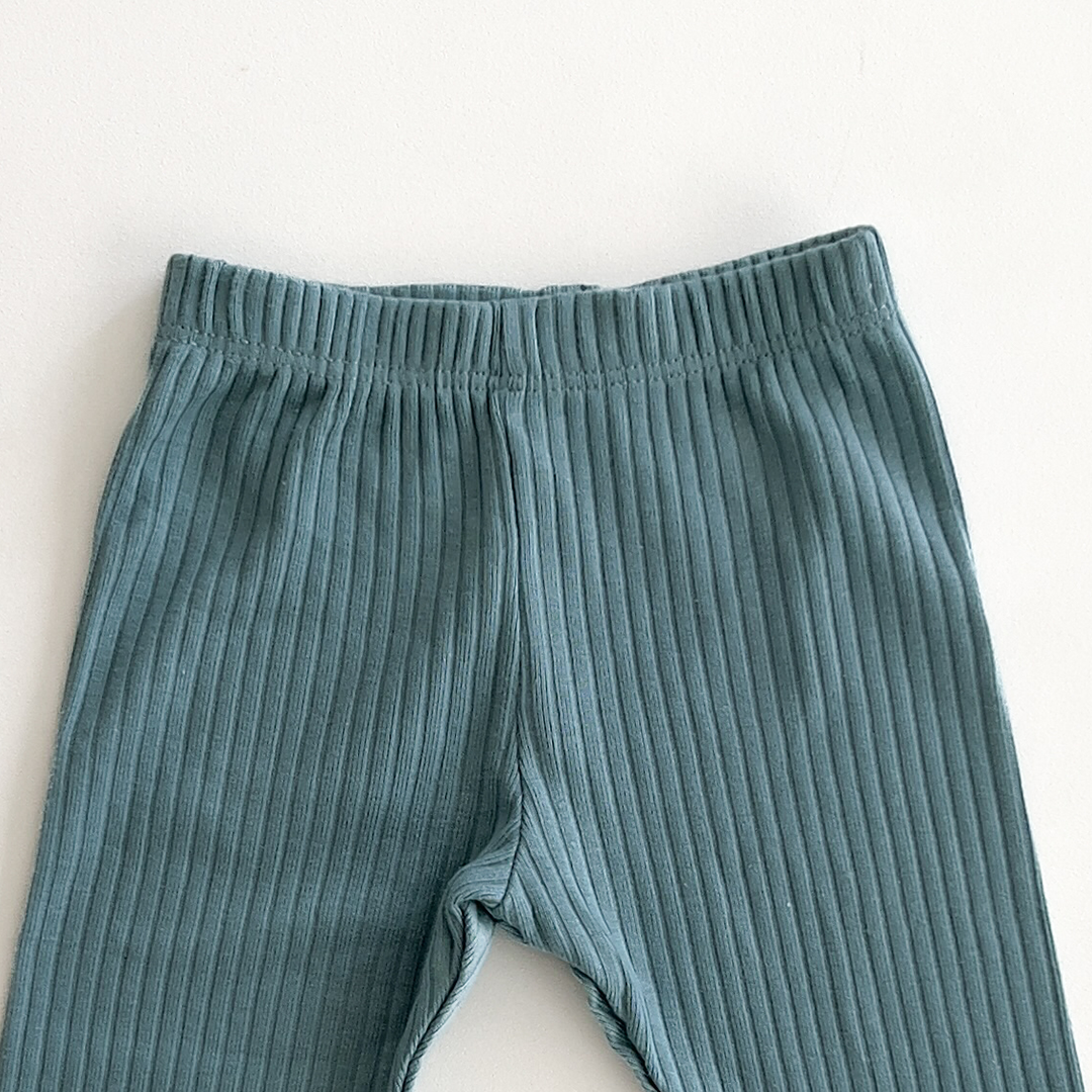 AQUA BLUE RIBBED COTTON PANTS