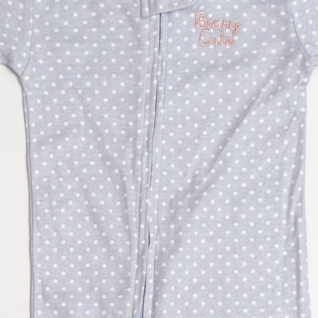 BLUE POLKA DOTTED SLIM FITTED SLEEPSUIT