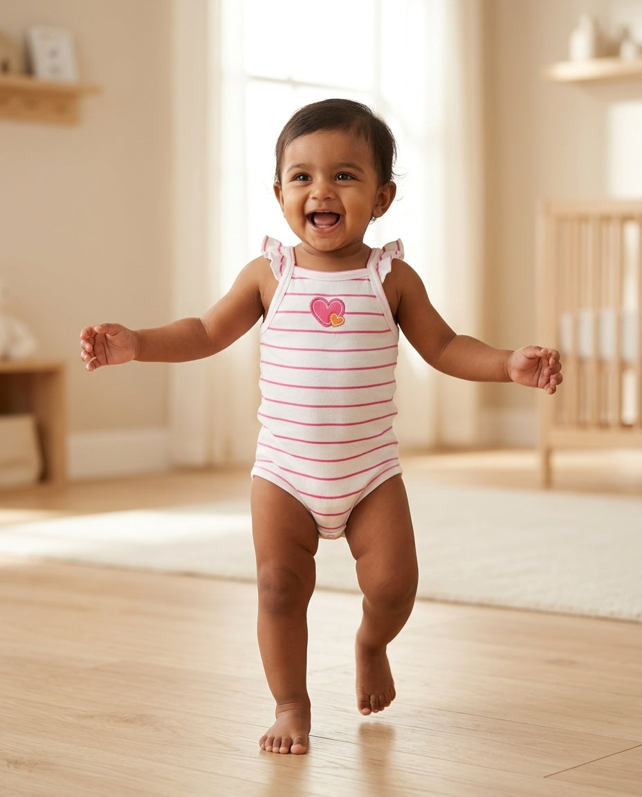 Pink striped love onesie