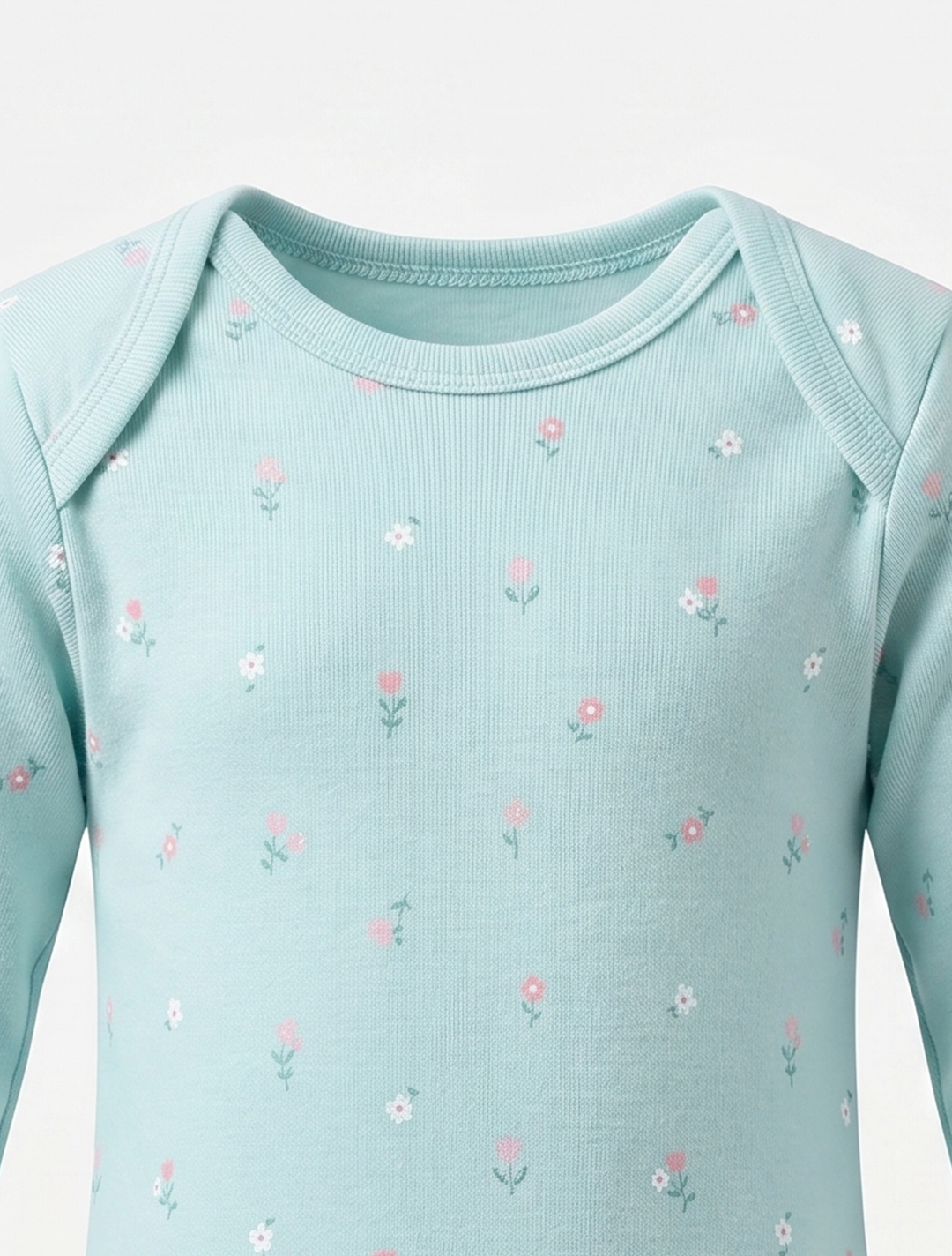 AQUA BLUE FLORAL PRINTED ONESIE