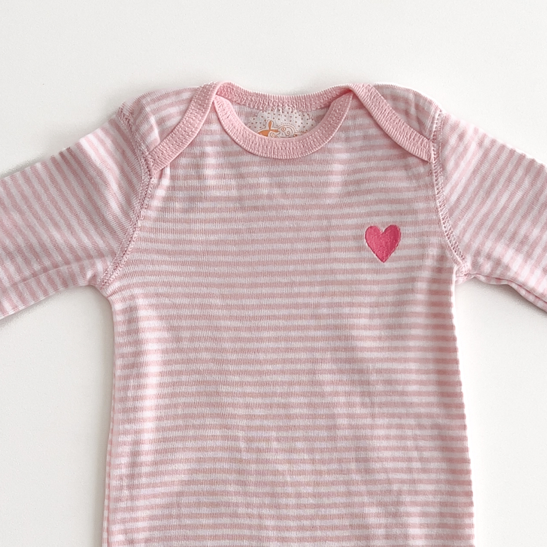 Pink and white stripes love romper