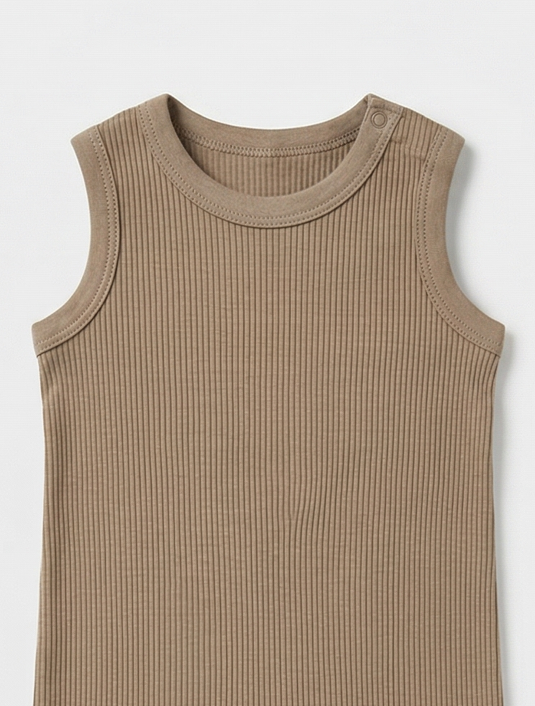 DARK BEIGE RIBBED SLEEVELESS ROMPER