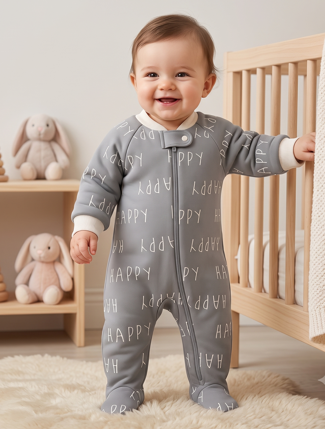 Grey printed zipper sleepsuit