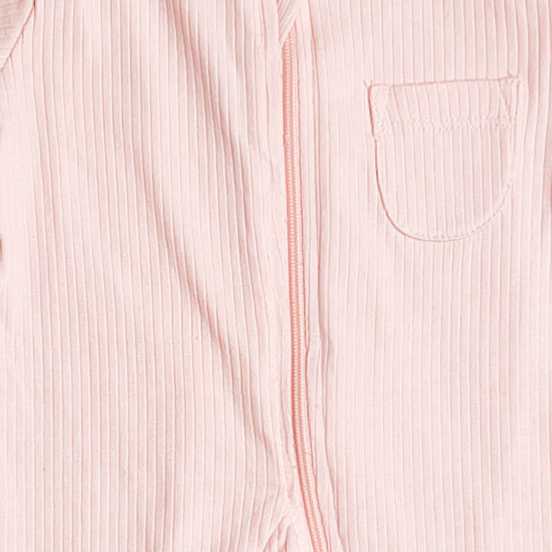 POWDER PINK RIBBED SLEEPSUIT