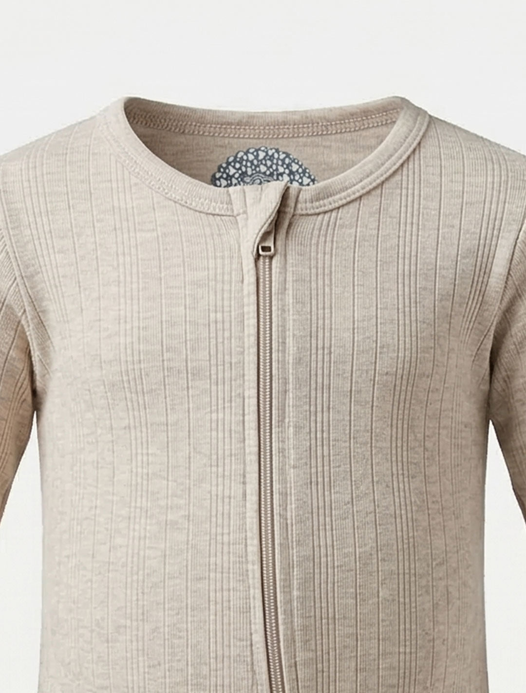 BEIGE RIBBED ZIPPER SLIM FIT SLEEPSUIT