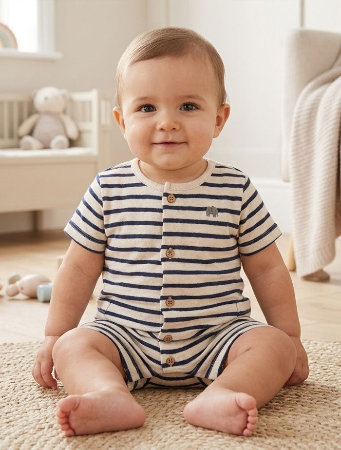 Blue stripes knitted jumpsuit