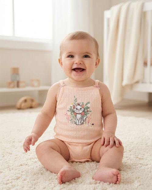 Peach pointelle kitty onesie