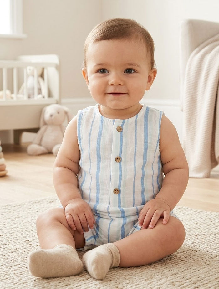 Blue stripes muslin jumpsuit