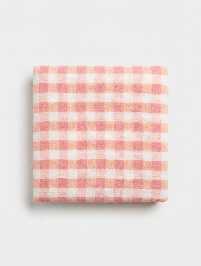 Pink and white  check organic cotton muslin swaddle