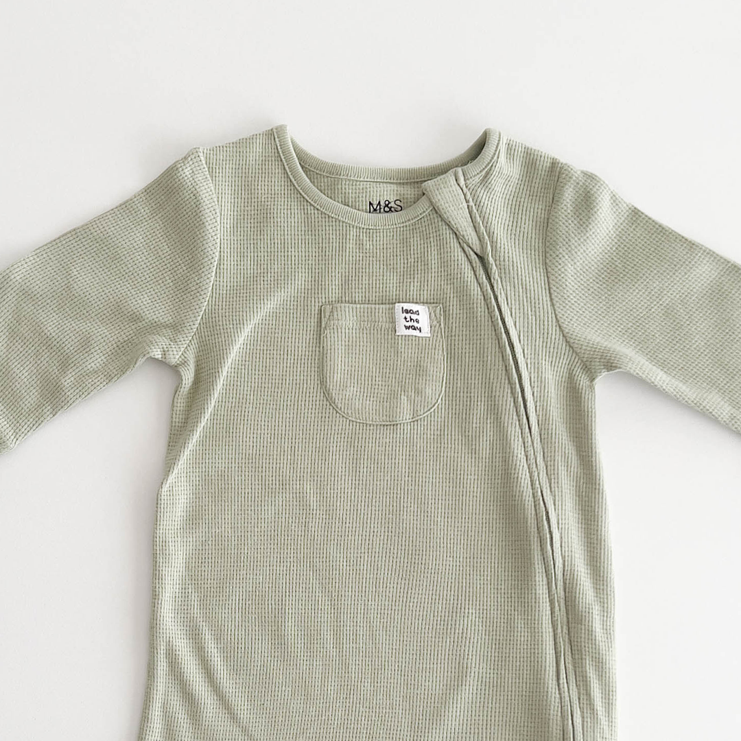 GREEN RIBBED KNITED ROMPER