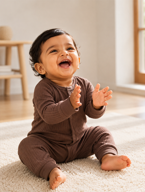 Brown ribbed button romper