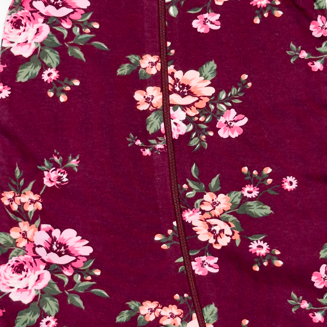 MAROON FLORAL PRINTED SLEEPSUIT