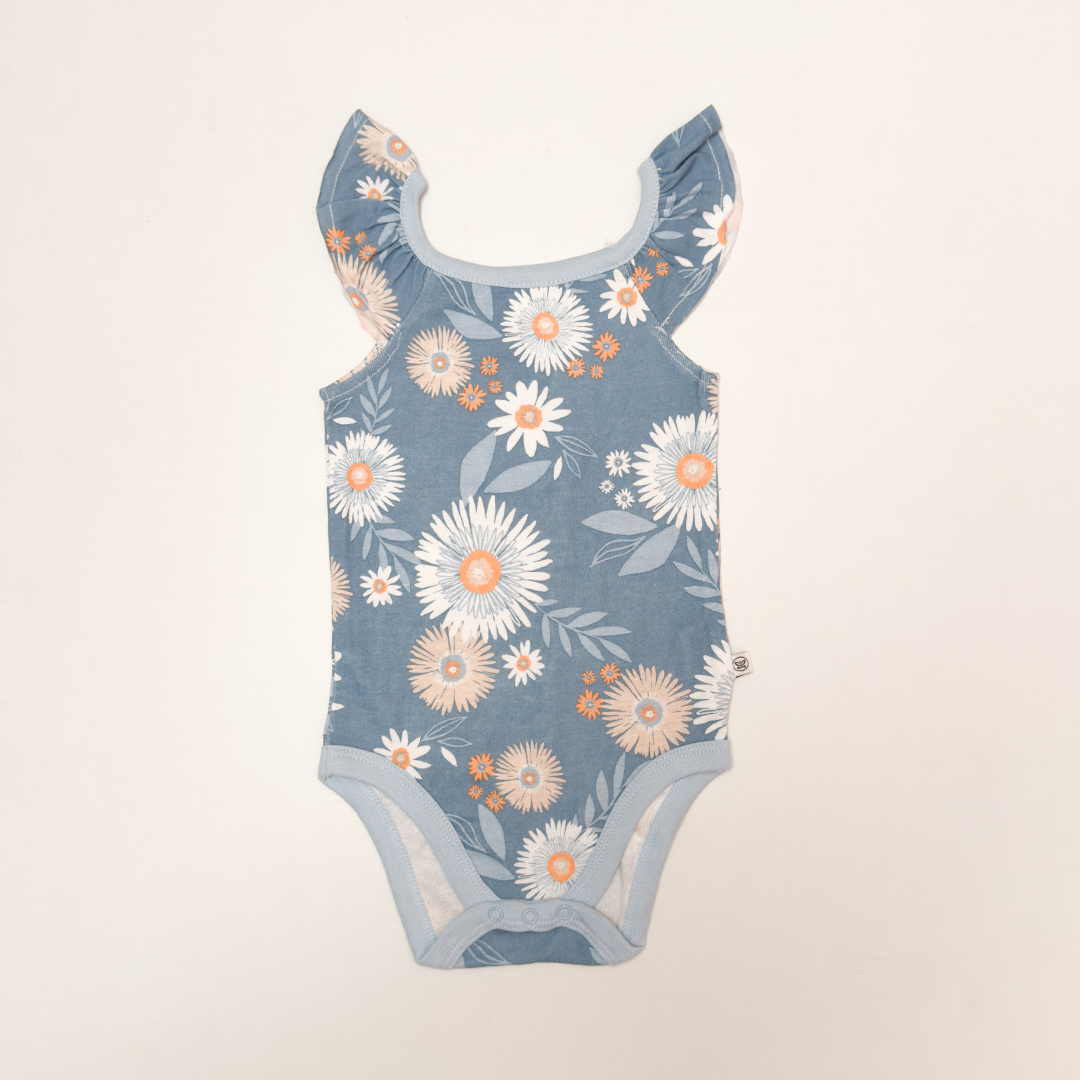 BLUE FLORAL RUFFLES ONESIE