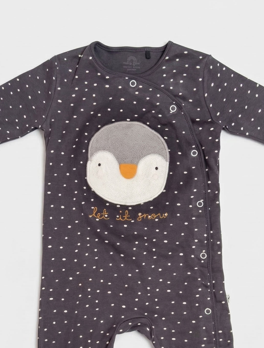 GREY PENGUIN BUTTON SLEEPSUIT