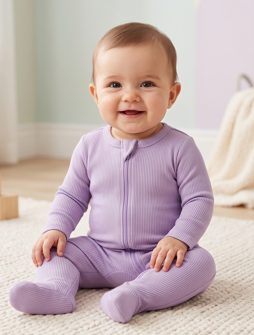 Lavender ribbed zipper sleepsuit