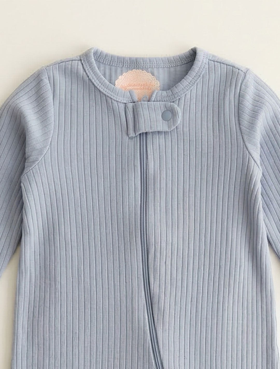 BLUE PLAIN RIBBED SLEEPSUIT