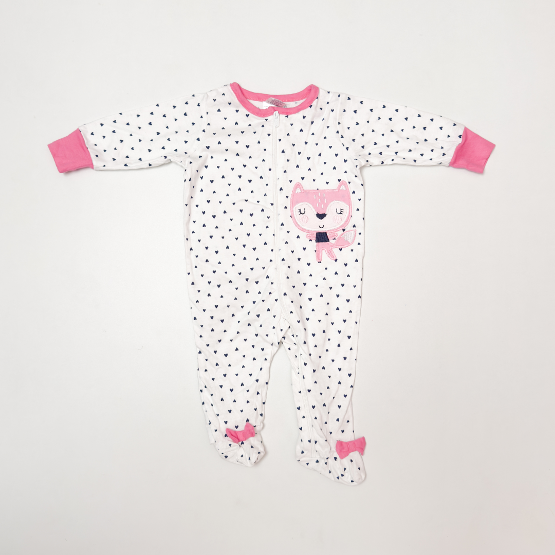 WHITE AND OINK LOVE ZIPPER SLEEPSUIT