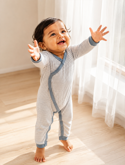 Blue stripes wrapover romper