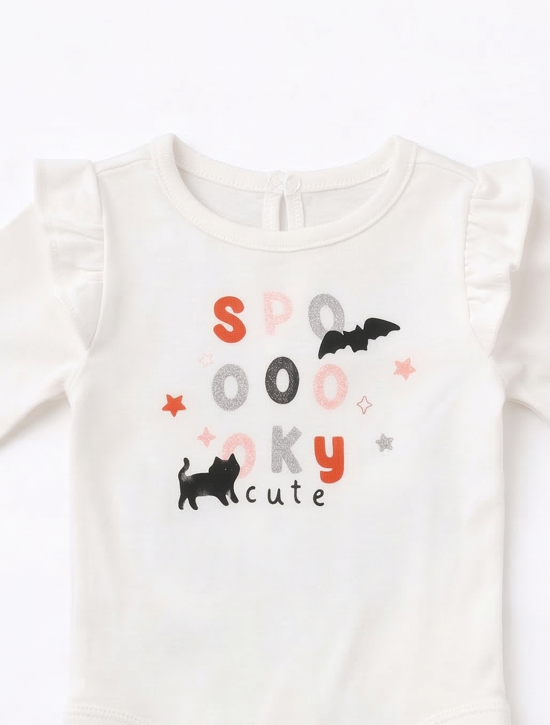 WHITE PRINTED RUFFLED ONESIE