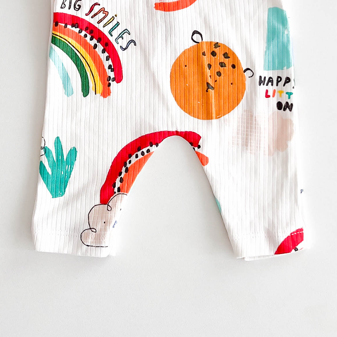 WHITE RIBBED PRINT COTTON PANTS