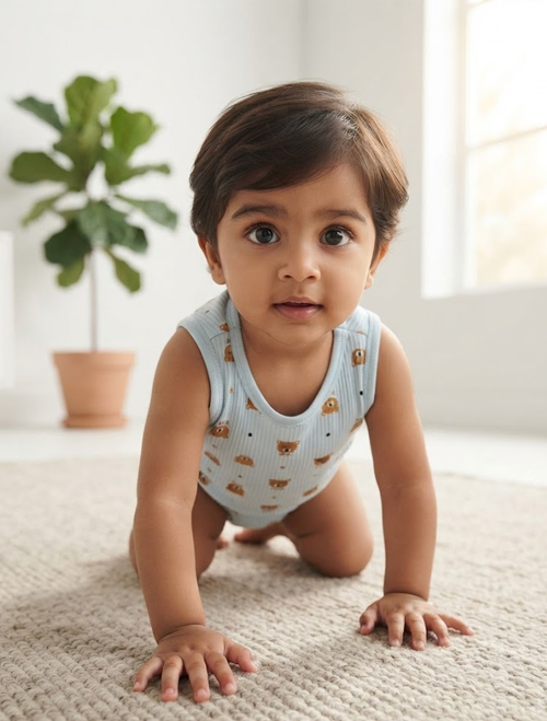 Blue ribbed bear onesie