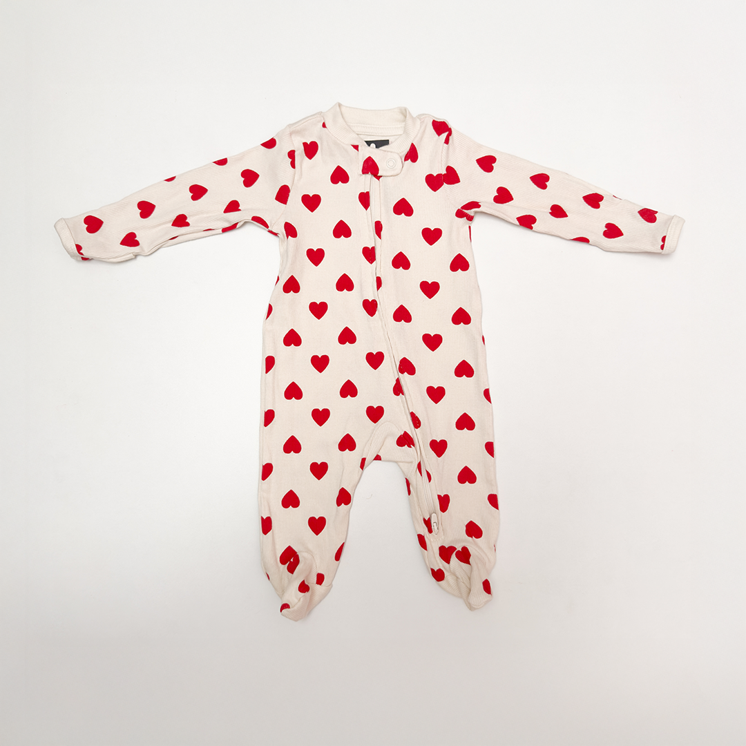 RED LOVE RIBBED ZIPPER SLEEPSUIT
